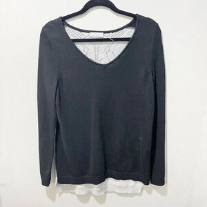 Evolution Cyrus Women’s Black Gray Sweater Medium Colorblock Chunky Knit Back